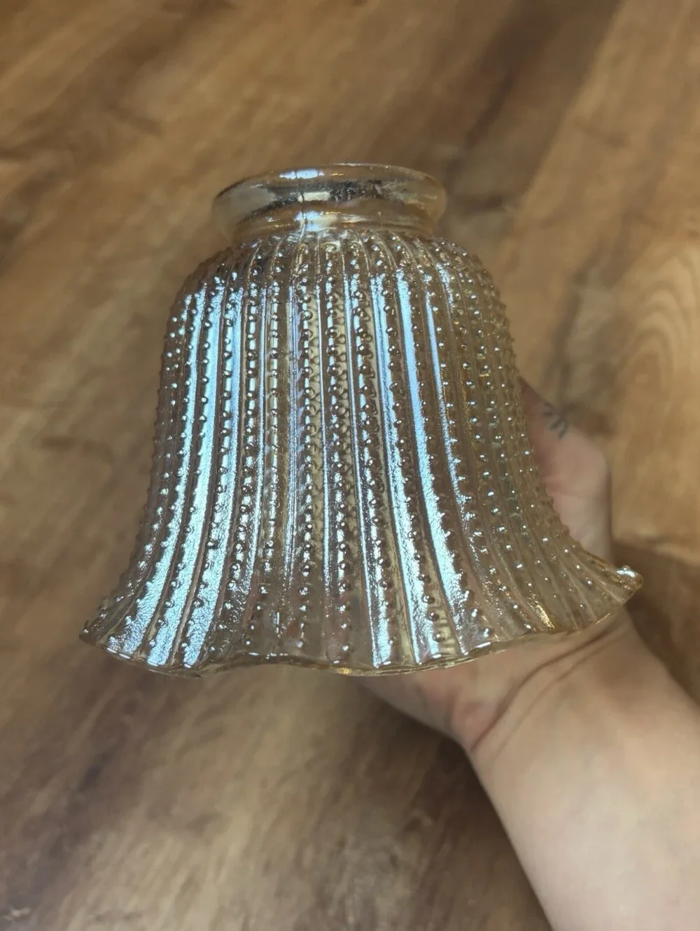Vintage Clear Amber Glass Fairy Lamp Shade Hobnail Fluted Scalloped Small